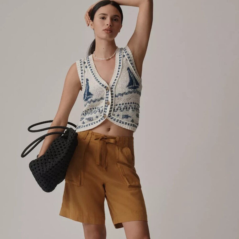 Anthropologie Pilcro V-Neck Sailboat Motif Cardigan Sweater Vest Nautical M NWT - Picture 5 of 5
